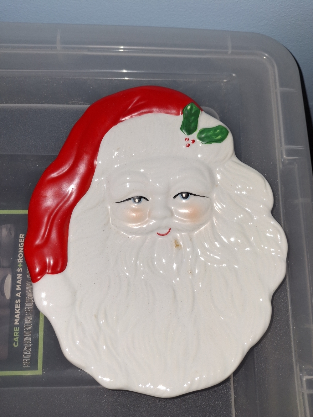 Holiday Santa Face Decorative Plate - White and Red 6inches X 7 inches